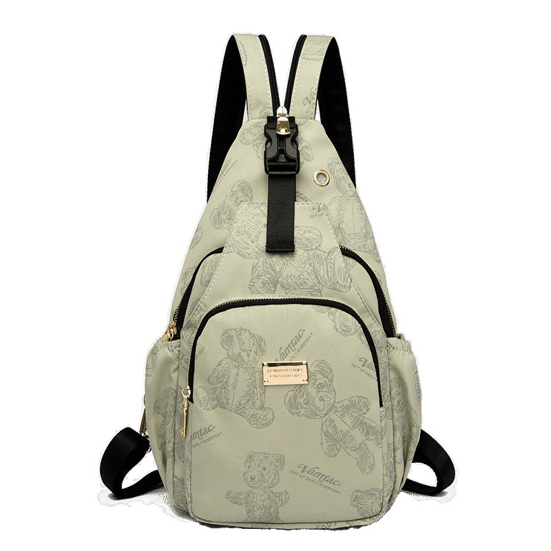 Chi weng Tiskana najlonska torbica za prsa — mini crossbody/torba preko ramena, višestruka namjena, zatvarač, najlonska podstava, stil Mix and Match