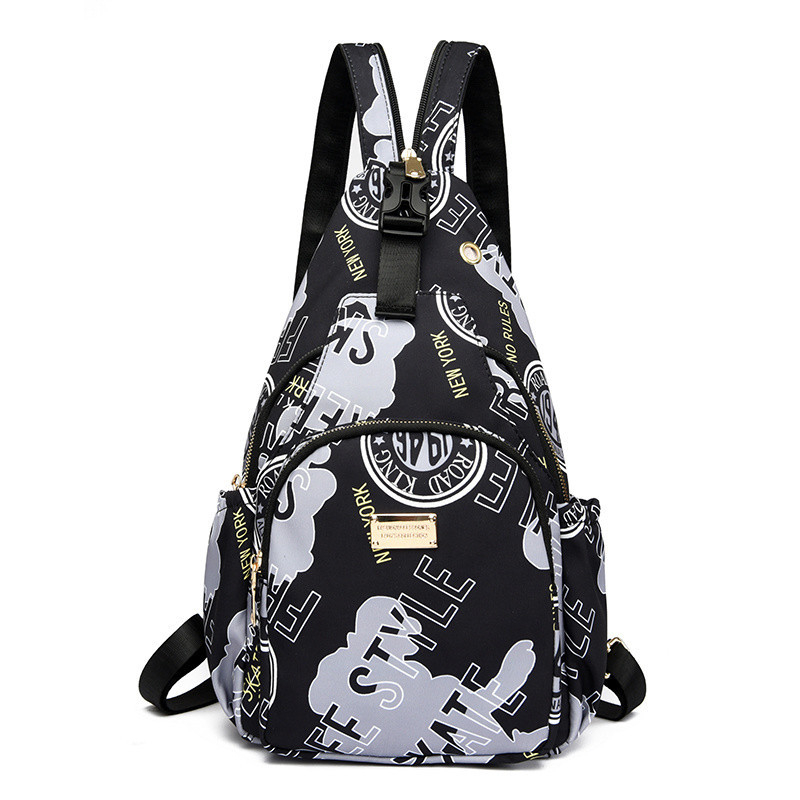 Chi weng Tiskana najlonska torbica za prsa — mini crossbody/torba preko ramena, višestruka namjena, zatvarač, najlonska podstava, stil Mix and Match