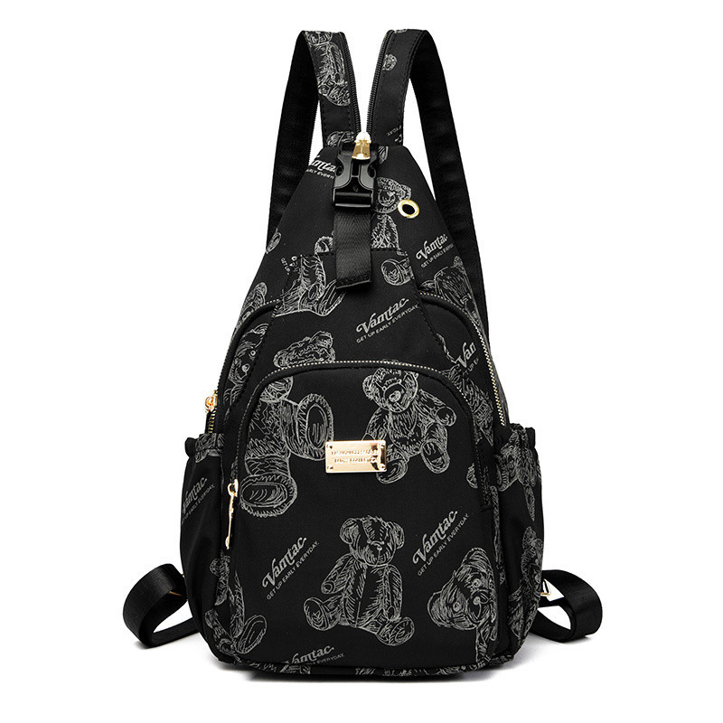 Chi weng Tiskana najlonska torbica za prsa — mini crossbody/torba preko ramena, višestruka namjena, zatvarač, najlonska podstava, stil Mix and Match
