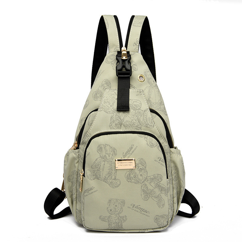 Chi weng Tiskana najlonska torbica za prsa — mini crossbody/torba preko ramena, višestruka namjena, zatvarač, najlonska podstava, stil Mix and Match