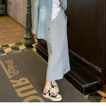 Fustă maternă dreaptă cu guler tip lotus, mâneci 3/4, 95% bumbac, lungime medie, culoare solidă