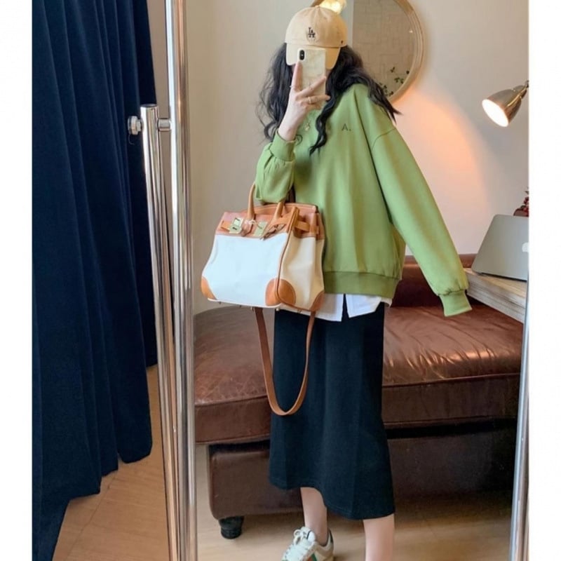 Fustă maternă dreaptă cu guler tip lotus, mâneci 3/4, 95% bumbac, lungime medie, culoare solidă