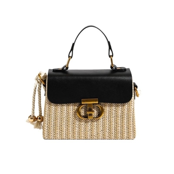 Ženska crossbody torba od slame, trapezastog oblika, zaključavanje, podstava od sintetičke kože, unutarnja džep sa zipom