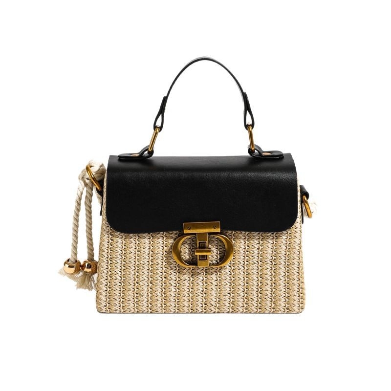 Ženska crossbody torba od slame, trapezastog oblika, zaključavanje, podstava od sintetičke kože, unutarnja džep sa zipom