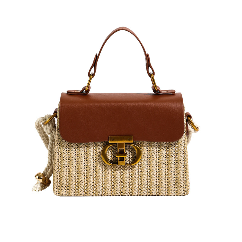 Ženska crossbody torba od slame, trapezastog oblika, zaključavanje, podstava od sintetičke kože, unutarnja džep sa zipom