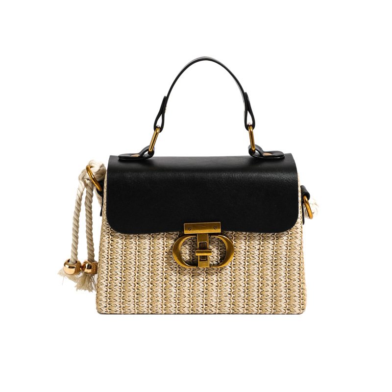 Ženska crossbody torba od slame, trapezastog oblika, zaključavanje, podstava od sintetičke kože, unutarnja džep sa zipom