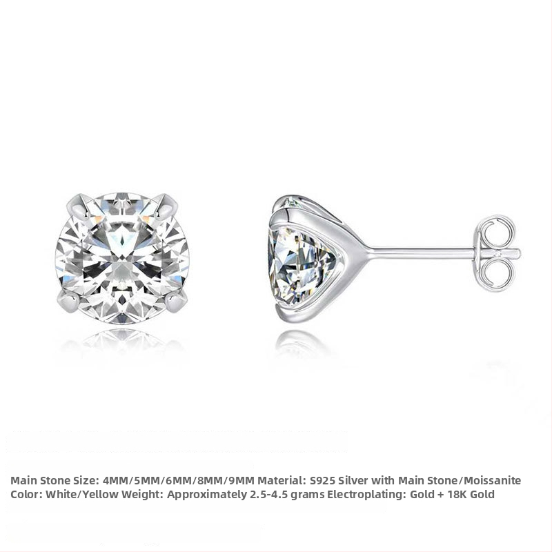 Обеци с моисанит, унисекс, S925 стерлингово сребро, осем сърца и осем стрелки, четиризъбово закрепване