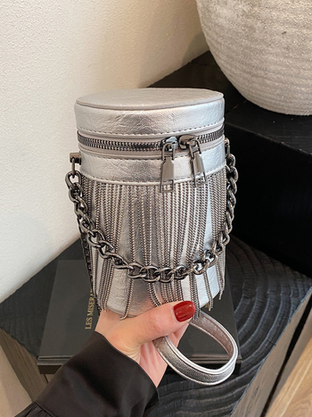 PU cilindrična crossbody torba sa zatvaračem, trodimenzionalni vanjski dio, poliester podstava.