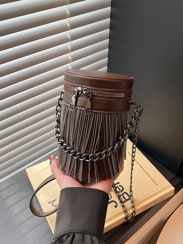 PU cilindrična crossbody torba sa zatvaračem, trodimenzionalni vanjski dio, poliester podstava.