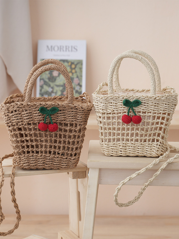 Ženska slamnata crossbody torba, svježeg i sladkog stila, horizontalni kvadratni oblik, zatvaranje šnira, tri naramenice