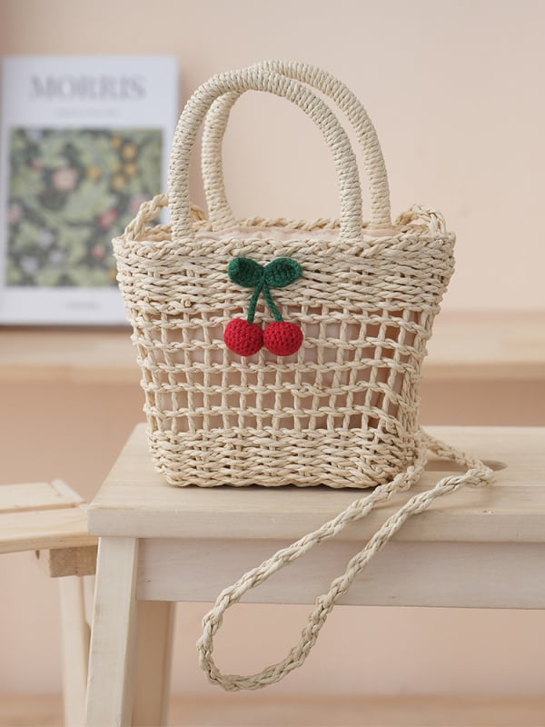 Ženska slamnata crossbody torba, svježeg i sladkog stila, horizontalni kvadratni oblik, zatvaranje šnira, tri naramenice