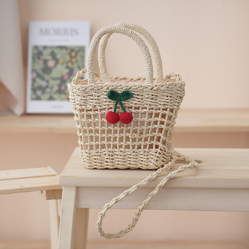 Ženska slamnata crossbody torba, svježeg i sladkog stila, horizontalni kvadratni oblik, zatvaranje šnira, tri naramenice