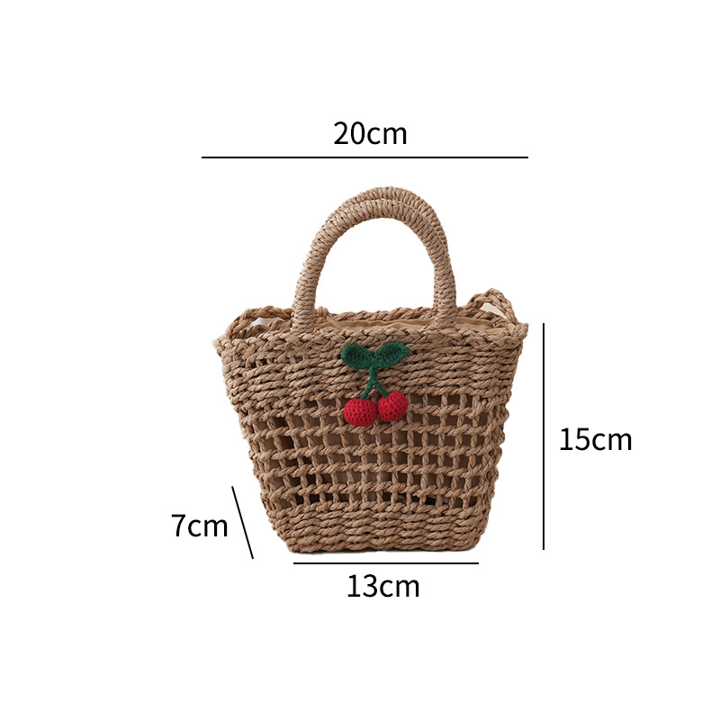 Ženska slamnata crossbody torba, svježeg i sladkog stila, horizontalni kvadratni oblik, zatvaranje šnira, tri naramenice