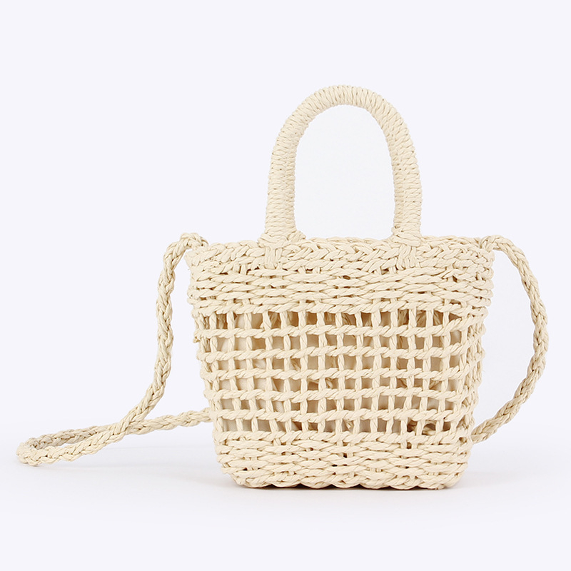 Ženska slamnata crossbody torba, svježeg i sladkog stila, horizontalni kvadratni oblik, zatvaranje šnira, tri naramenice