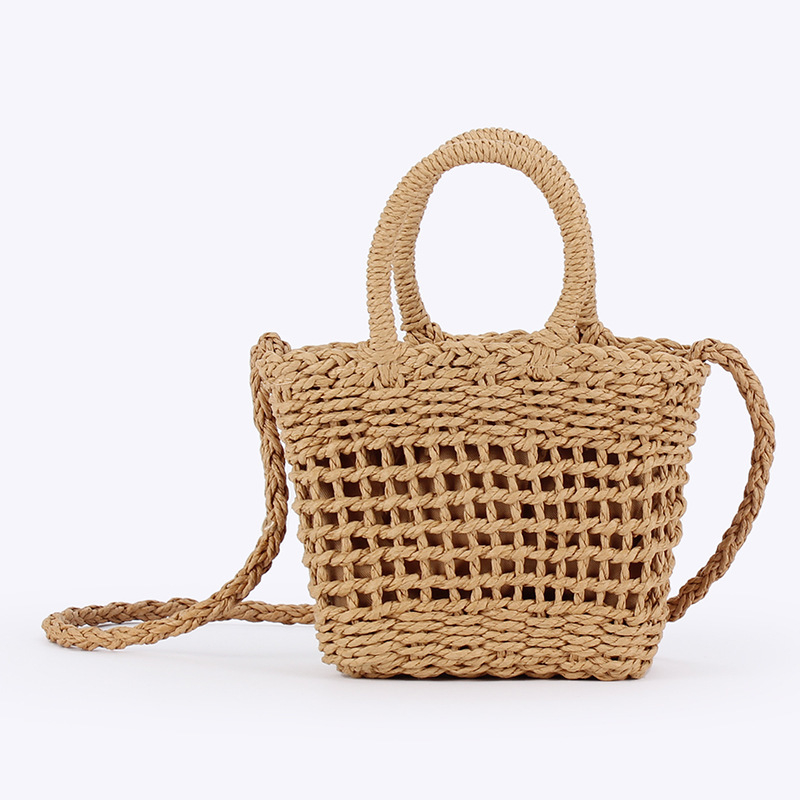 Ženska slamnata crossbody torba, svježeg i sladkog stila, horizontalni kvadratni oblik, zatvaranje šnira, tri naramenice