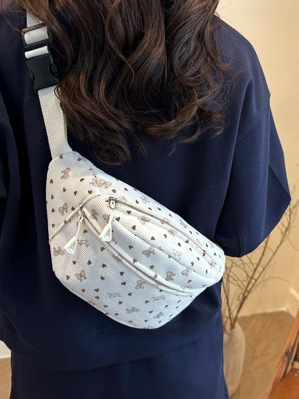 Crossbody torba od Corduroya, gradski minimalistički stil, jesen 2025, podloga od poliestera, zatvaranje zipom, unutarnji džepovi: džep sa zipom i džep za telefon