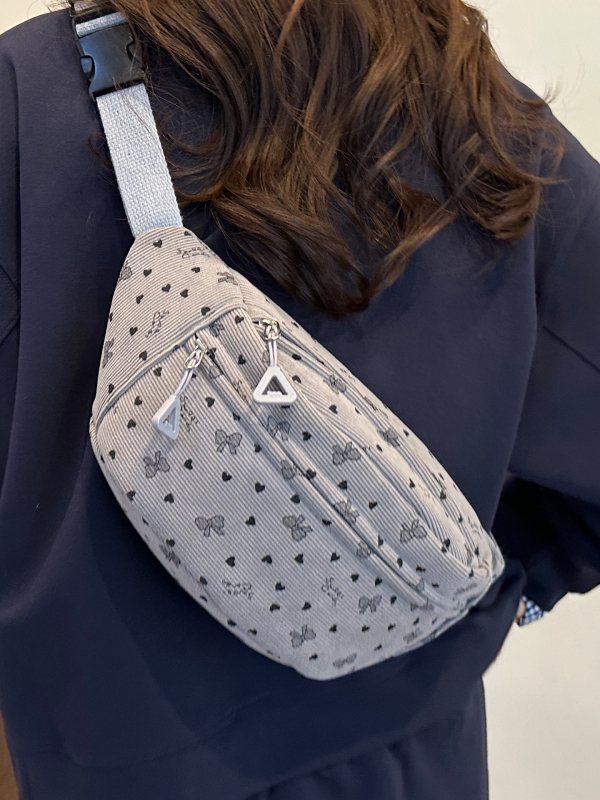 Crossbody torba od Corduroya, gradski minimalistički stil, jesen 2025, podloga od poliestera, zatvaranje zipom, unutarnji džepovi: džep sa zipom i džep za telefon