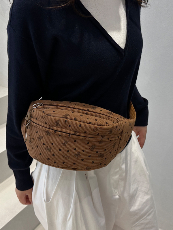 Crossbody torba od Corduroya, gradski minimalistički stil, jesen 2025, podloga od poliestera, zatvaranje zipom, unutarnji džepovi: džep sa zipom i džep za telefon