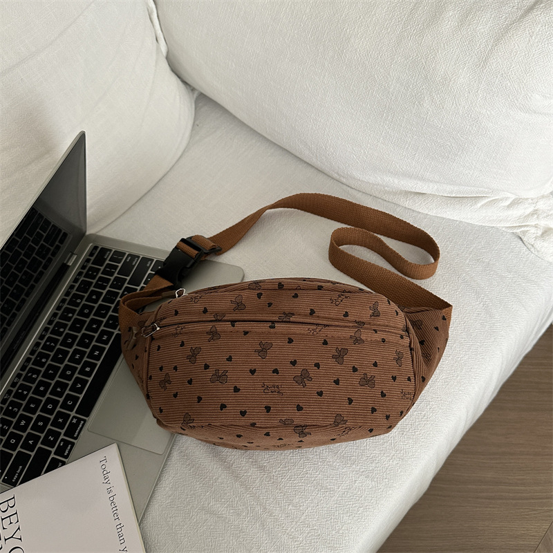 Crossbody torba od Corduroya, gradski minimalistički stil, jesen 2025, podloga od poliestera, zatvaranje zipom, unutarnji džepovi: džep sa zipom i džep za telefon