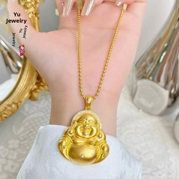 Κολιέ από χαλκό με επίχρυση επίστρωση, μάρκα Yuxuan, νέο κινεζικό στυλ, ηλεκτροπλατίωση, μενταγιόν Γελών Βούδας Μαϊτρία