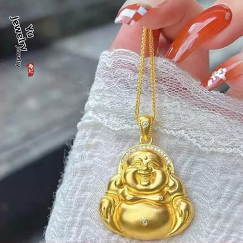 Κολιέ από χαλκό με επίχρυση επίστρωση, μάρκα Yuxuan, νέο κινεζικό στυλ, ηλεκτροπλατίωση, μενταγιόν Γελών Βούδας Μαϊτρία