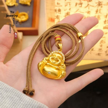 Κολιέ από χαλκό με επίχρυση επίστρωση, μάρκα Yuxuan, νέο κινεζικό στυλ, ηλεκτροπλατίωση, μενταγιόν Γελών Βούδας Μαϊτρία