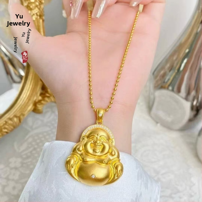 Κολιέ από χαλκό με επίχρυση επίστρωση, μάρκα Yuxuan, νέο κινεζικό στυλ, ηλεκτροπλατίωση, μενταγιόν Γελών Βούδας Μαϊτρία