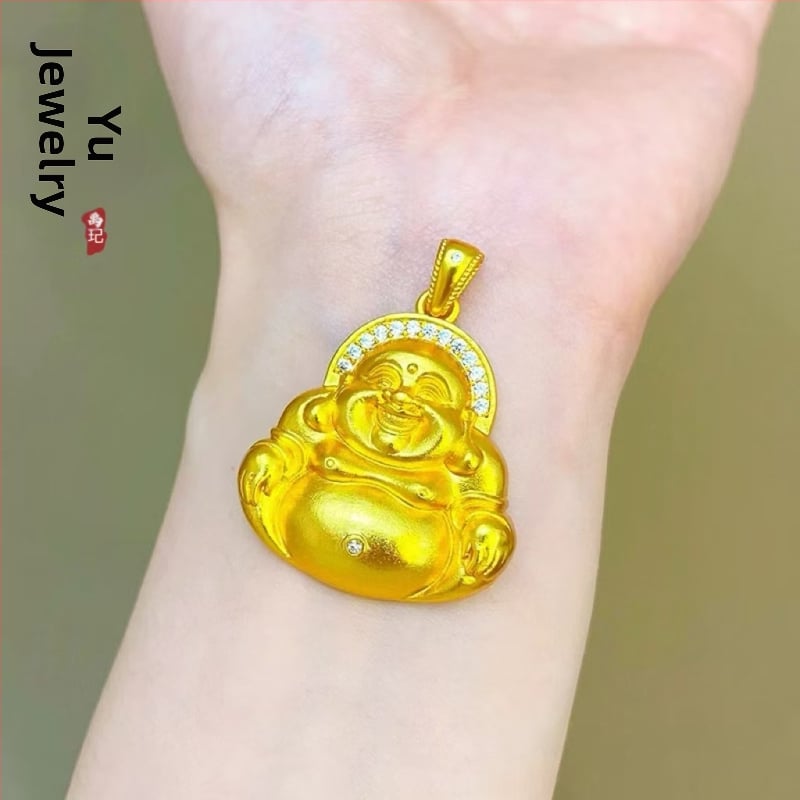 Κολιέ από χαλκό με επίχρυση επίστρωση, μάρκα Yuxuan, νέο κινεζικό στυλ, ηλεκτροπλατίωση, μενταγιόν Γελών Βούδας Μαϊτρία