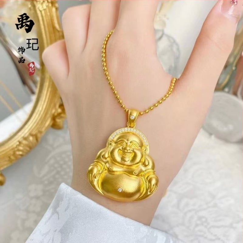 Κολιέ από χαλκό με επίχρυση επίστρωση, μάρκα Yuxuan, νέο κινεζικό στυλ, ηλεκτροπλατίωση, μενταγιόν Γελών Βούδας Μαϊτρία