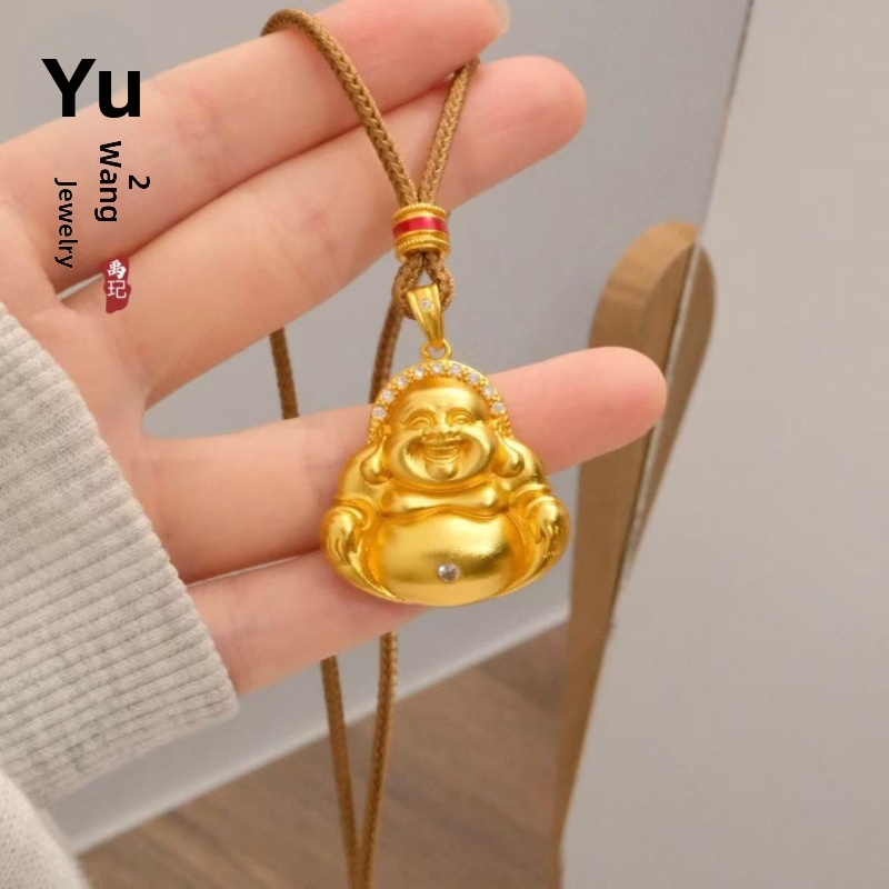 Κολιέ από χαλκό με επίχρυση επίστρωση, μάρκα Yuxuan, νέο κινεζικό στυλ, ηλεκτροπλατίωση, μενταγιόν Γελών Βούδας Μαϊτρία