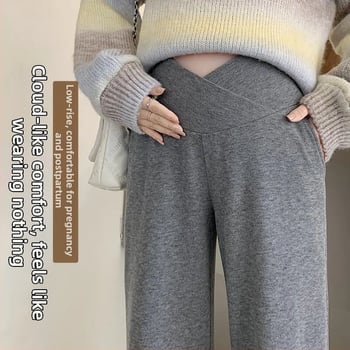 Παντελόνι εγκυμοσύνης με στήριξη κοιλιάς, ύφασμα Chenille, φαρδιά γραμμή, άνετο στυλ lounge, με μείγμα σπαντέξ