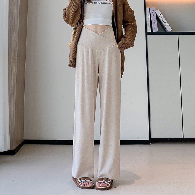 Παντελόνι εγκυμοσύνης με στήριξη κοιλιάς, ύφασμα Chenille, φαρδιά γραμμή, άνετο στυλ lounge, με μείγμα σπαντέξ