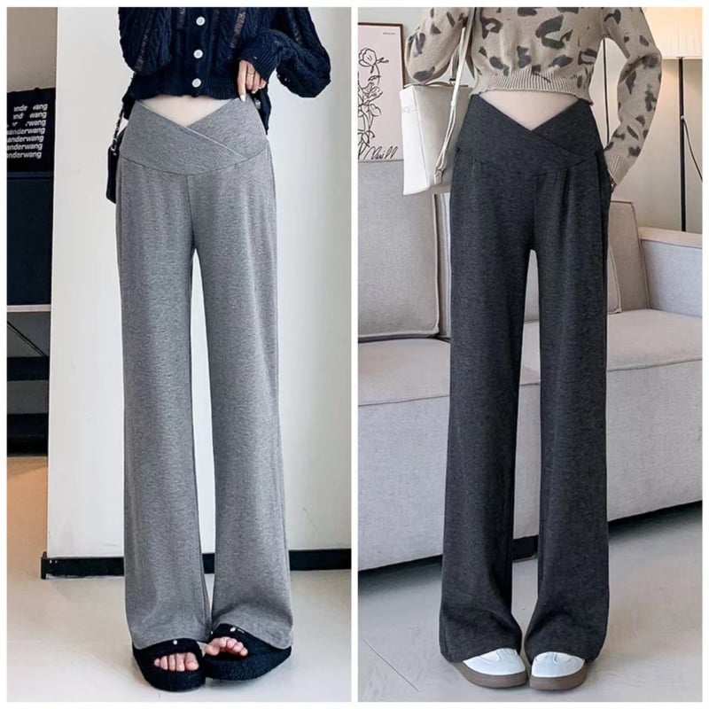 Παντελόνι εγκυμοσύνης με στήριξη κοιλιάς, ύφασμα Chenille, φαρδιά γραμμή, άνετο στυλ lounge, με μείγμα σπαντέξ