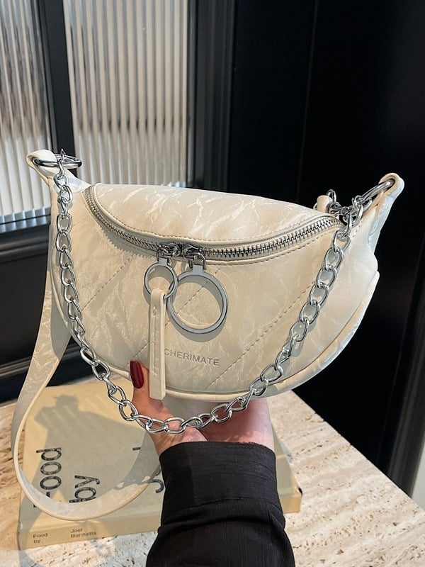 Ženska crossbody torba - PU materijal, zatvarač, džep za ID, unutarnji džep, proljeće 2024