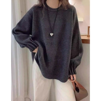 Γυναικείο τοπ εγκυμοσύνης πλεκτό, μονόχρωμο σχέδιο, βαμβακερό ύφασμα, μακριά μανίκια, ιαπωνο-κορεάτικό χαλαρό στυλ