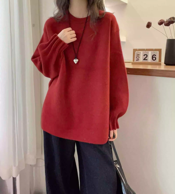 Γυναικείο τοπ εγκυμοσύνης πλεκτό, μονόχρωμο σχέδιο, βαμβακερό ύφασμα, μακριά μανίκια, ιαπωνο-κορεάτικό χαλαρό στυλ