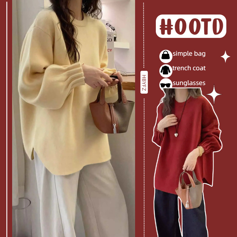 Γυναικείο τοπ εγκυμοσύνης πλεκτό, μονόχρωμο σχέδιο, βαμβακερό ύφασμα, μακριά μανίκια, ιαπωνο-κορεάτικό χαλαρό στυλ