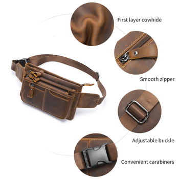 Muška kožna torba oko struka - gradski crossbody stil, gornji sloj kože, otporna na habanje, kompatibilna s 8-inčnim prijenosnikom, jedne boje