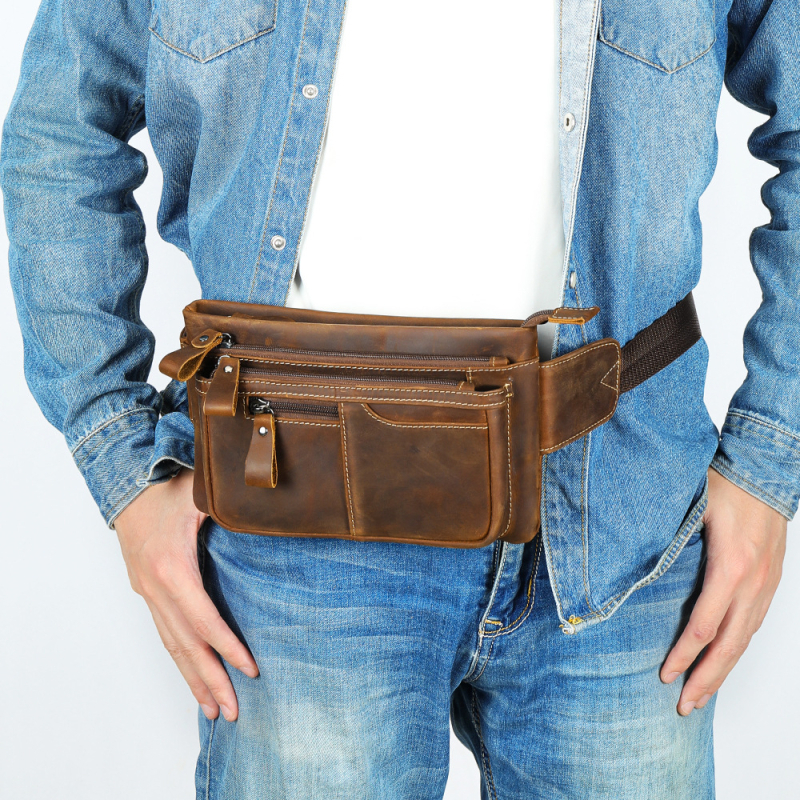 Muška kožna torba oko struka - gradski crossbody stil, gornji sloj kože, otporna na habanje, kompatibilna s 8-inčnim prijenosnikom, jedne boje