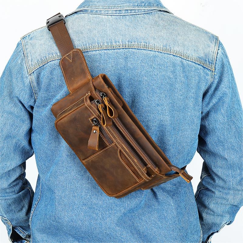 Muška kožna torba oko struka - gradski crossbody stil, gornji sloj kože, otporna na habanje, kompatibilna s 8-inčnim prijenosnikom, jedne boje