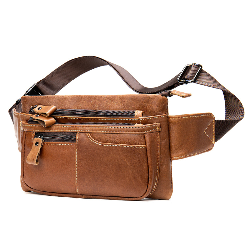 Muška kožna torba oko struka - gradski crossbody stil, gornji sloj kože, otporna na habanje, kompatibilna s 8-inčnim prijenosnikom, jedne boje