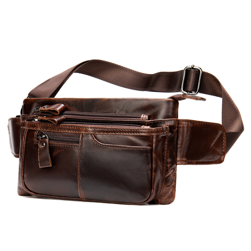 Muška kožna torba oko struka - gradski crossbody stil, gornji sloj kože, otporna na habanje, kompatibilna s 8-inčnim prijenosnikom, jedne boje