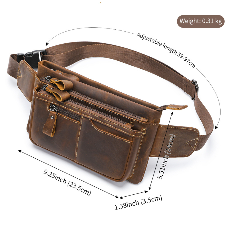 Muška kožna torba oko struka - gradski crossbody stil, gornji sloj kože, otporna na habanje, kompatibilna s 8-inčnim prijenosnikom, jedne boje
