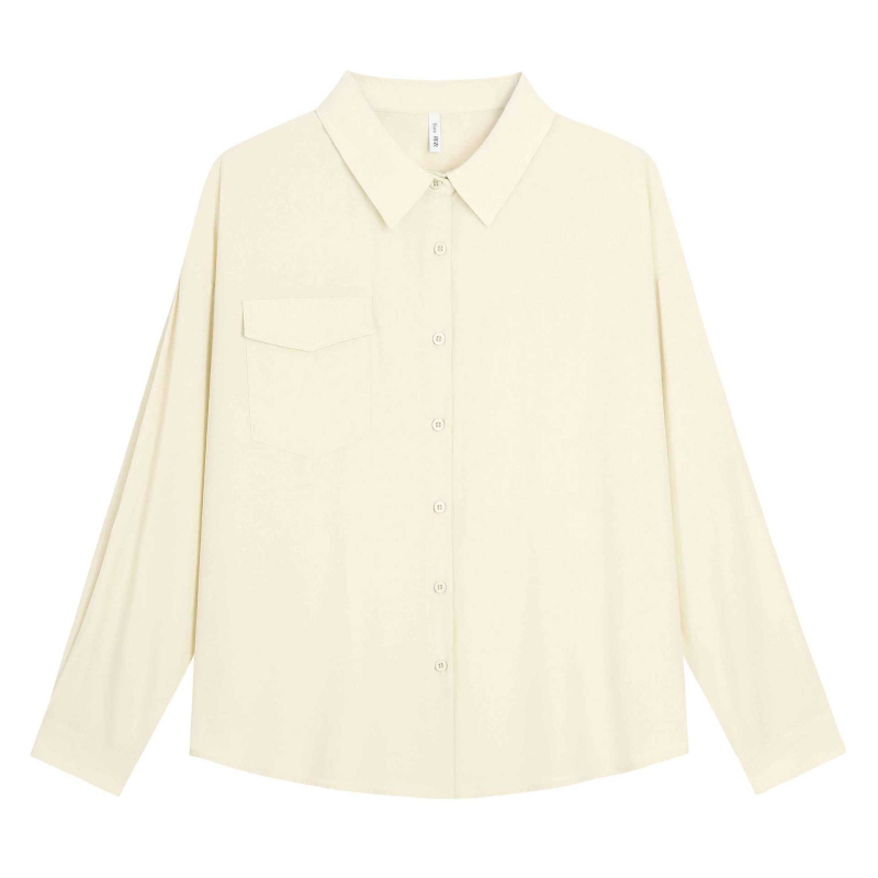 Γυναικείο μακρυμάνικο πόλο πουκάμισο με λεπτομέρεια patchwork, ύφασμα βισκόζη (50–70% βισκόζη), ελαφρώς φαρδιά γραμμή