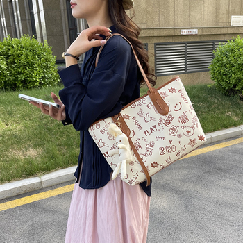 Geantă Tote pentru femei din PU, stil urban sobru, formă orizontal pătrată, fermoar, căptușeală din poliester