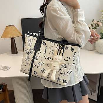 Geantă Tote pentru femei din PU, stil urban sobru, formă orizontal pătrată, fermoar, căptușeală din poliester