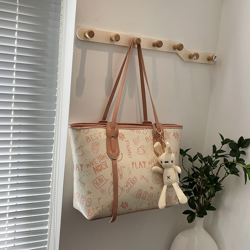 Geantă Tote pentru femei din PU, stil urban sobru, formă orizontal pătrată, fermoar, căptușeală din poliester