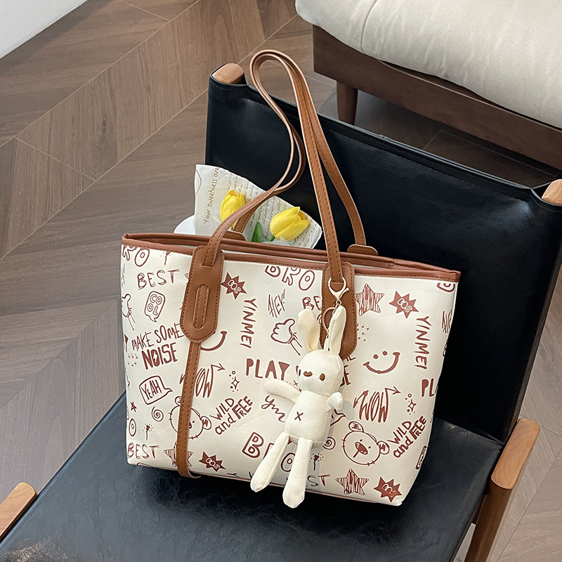 Geantă Tote pentru femei din PU, stil urban sobru, formă orizontal pătrată, fermoar, căptușeală din poliester