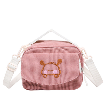 Geantă crossbody din corduroy, formă pătrată orizontală, închidere cu fermoar, buzunar pentru telefon mobil, curea de umăr simplă