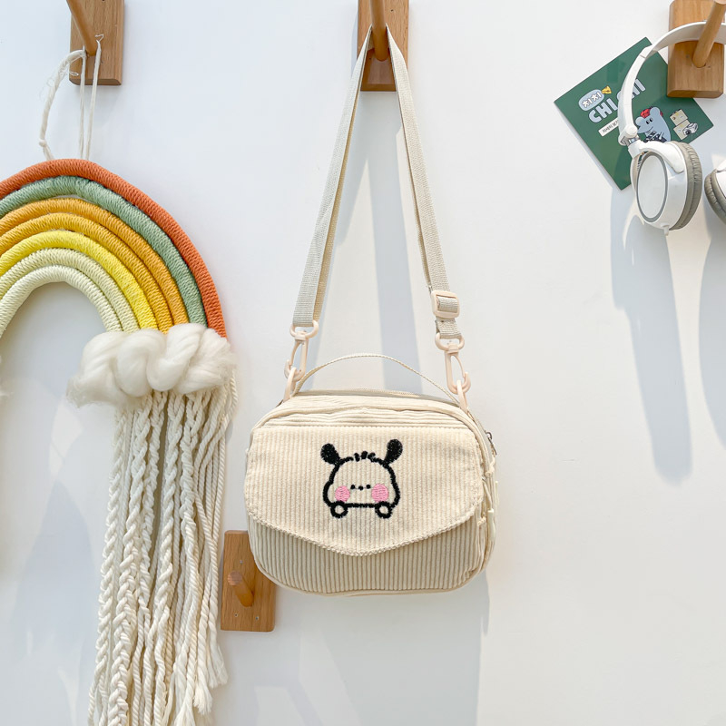 Geantă crossbody din corduroy, formă pătrată orizontală, închidere cu fermoar, buzunar pentru telefon mobil, curea de umăr simplă